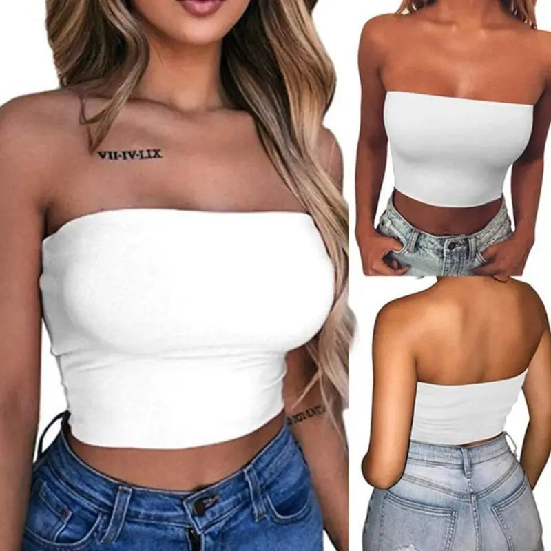 Womens Strapless Off Shoulder Crop Tube