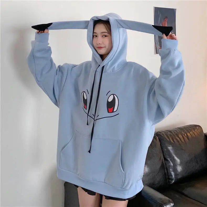 Kawaii Cartoon Print Sweatshirt Spring Autumn Loose Long Sleeve Graphic Hoodies Anime Pullovers Women Oversize Tops Streetwear