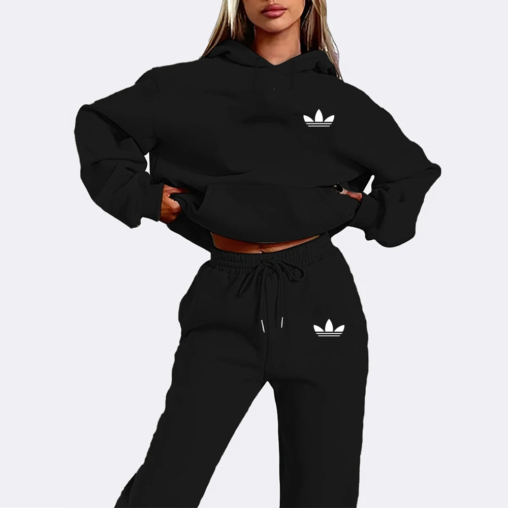 Letter Printed Women Hoodie set Street Hip Hop Clothing Casual Female 2pcs Clothing Plush sweatshirt Perfect for Outdoor