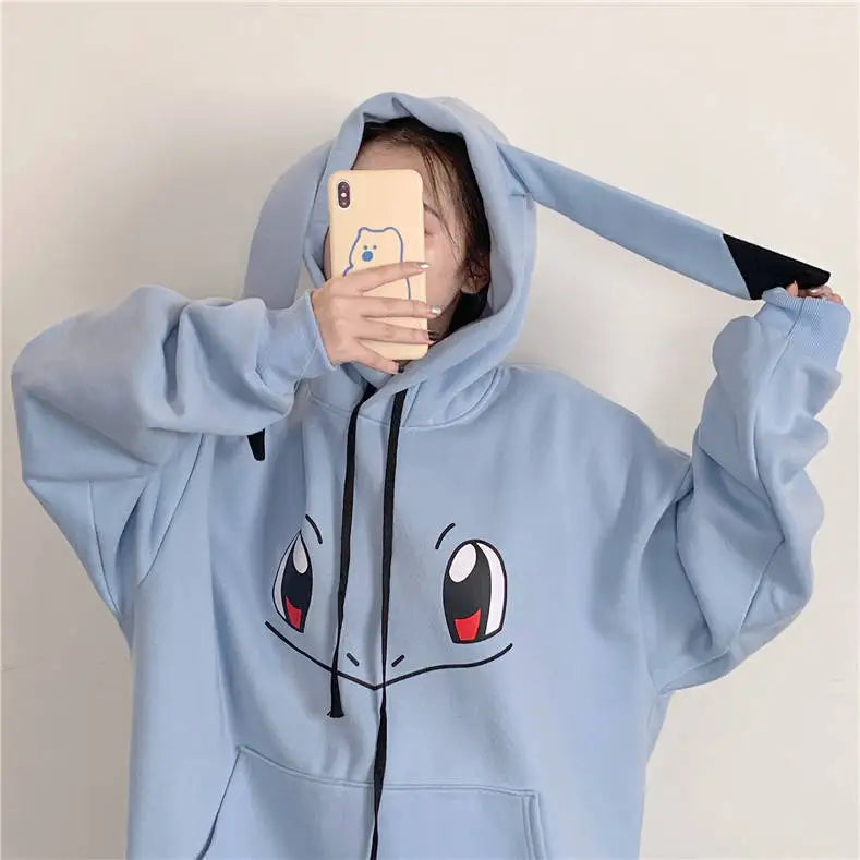 Kawaii Cartoon Print Sweatshirt Spring Autumn Loose Long Sleeve Graphic Hoodies Anime Pullovers Women Oversize Tops Streetwear