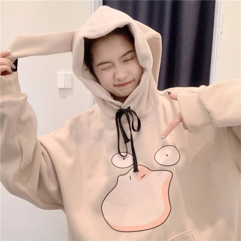 Kawaii Cartoon Print Sweatshirt Spring Autumn Loose Long Sleeve Graphic Hoodies Anime Pullovers Women Oversize Tops Streetwear