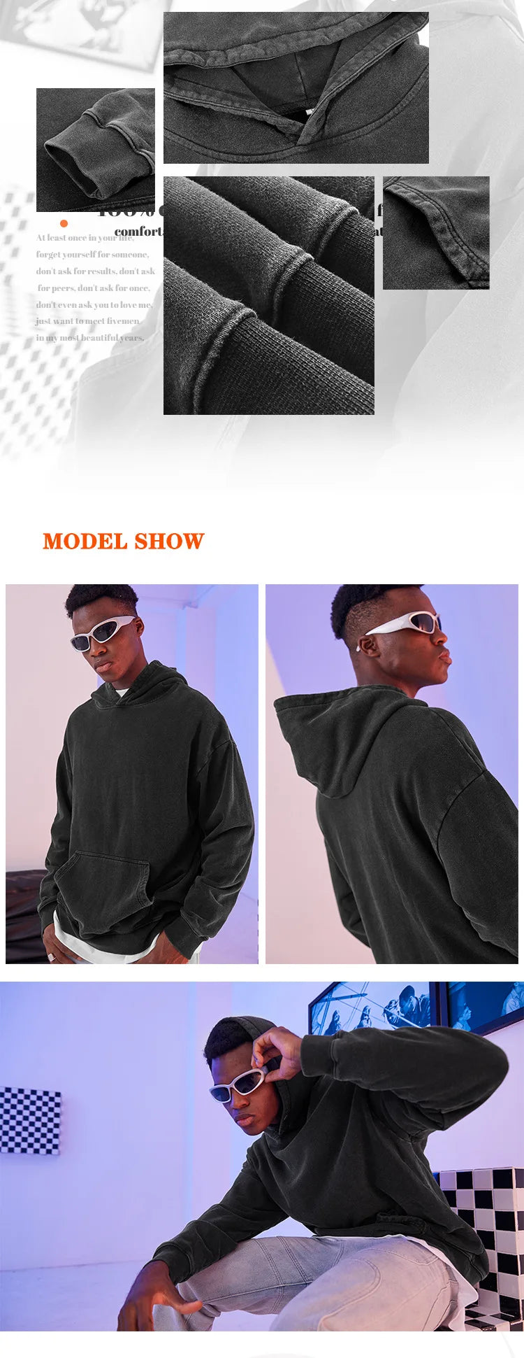 Anime Hoodie for Men Women Hip Hop Harajuku Acid Wash Pullover Hooded Sweatshirt Vintage Streetwear Casual Long Sleeve Tops