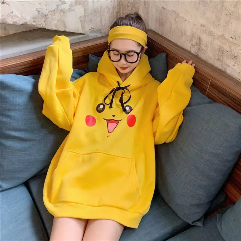 Kawaii Cartoon Print Sweatshirt Spring Autumn Loose Long Sleeve Graphic Hoodies Anime Pullovers Women Oversize Tops Streetwear