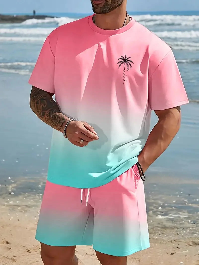 2025 Summer hot-selling T-shirt shorts set breathable comfortable quick-drying casual fashion men's suit vacation clothing