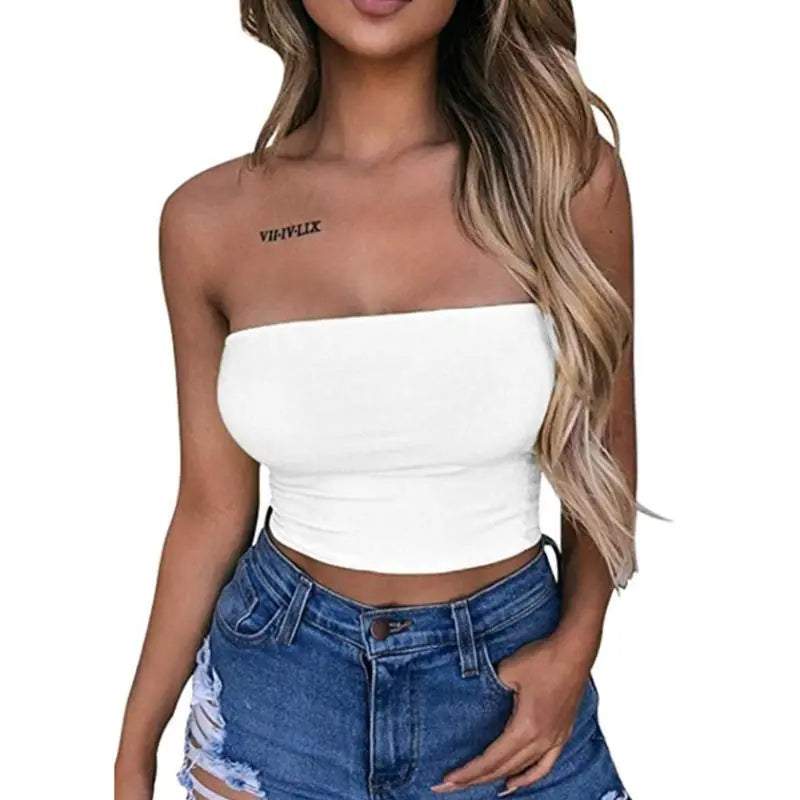 Womens Strapless Off Shoulder Crop Tube
