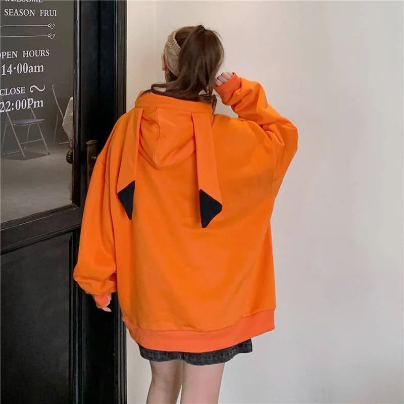 Kawaii Cartoon Print Sweatshirt Spring Autumn Loose Long Sleeve Graphic Hoodies Anime Pullovers Women Oversize Tops Streetwear