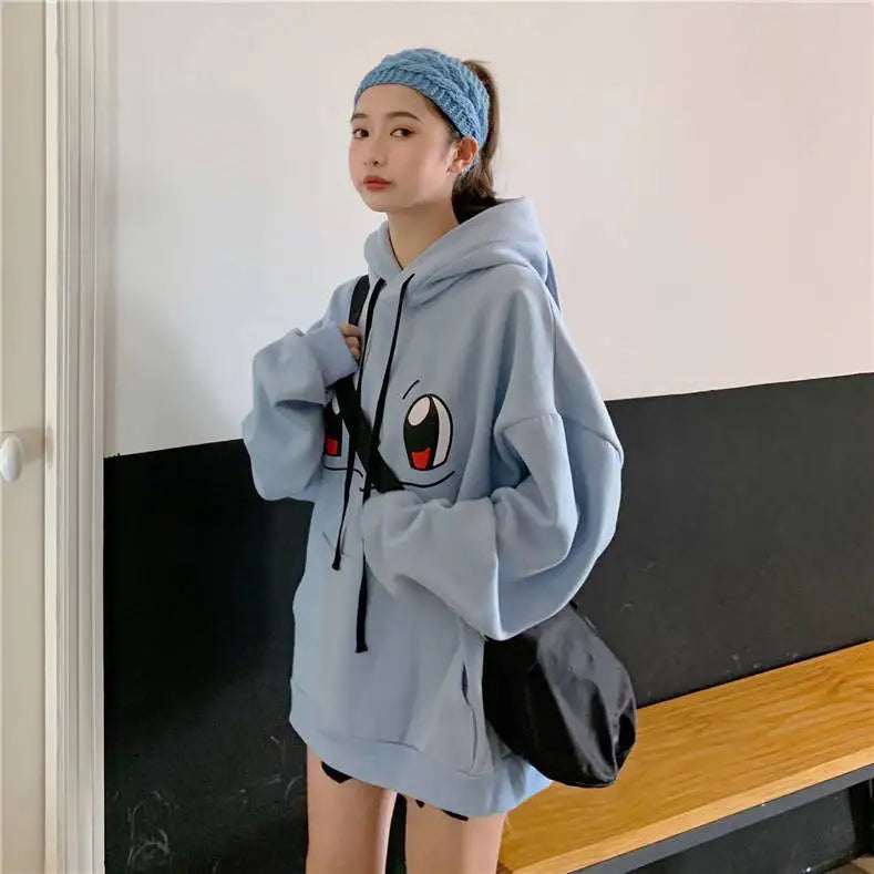Kawaii Cartoon Print Sweatshirt Spring Autumn Loose Long Sleeve Graphic Hoodies Anime Pullovers Women Oversize Tops Streetwear