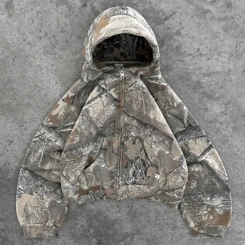 Streetwear New Hoodie Two Piece Set Men and Women Hip Hop Retro Leaf Camouflage Baggy Hoodie Y2k Fashion Punk Rock Sports Pants