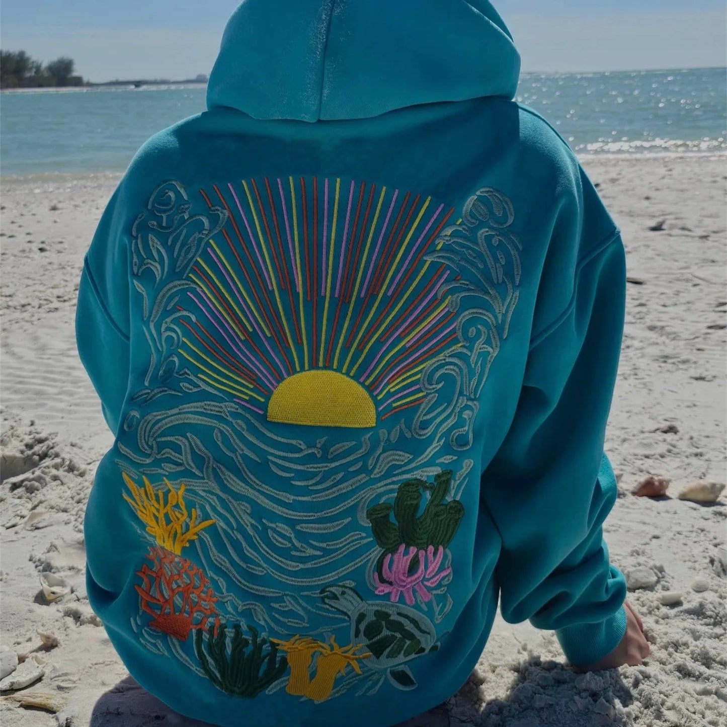 Women Sun Coral Embroidered
