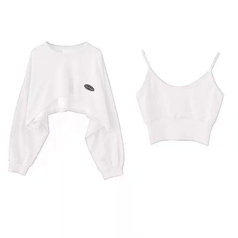 2 Piece Set Crop Sweatshirt and Spaghetti Strap Top