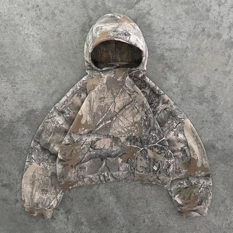 Streetwear New Hoodie Two Piece Set Men and Women Hip Hop Retro Leaf Camouflage Baggy Hoodie Y2k Fashion Punk Rock Sports Pants