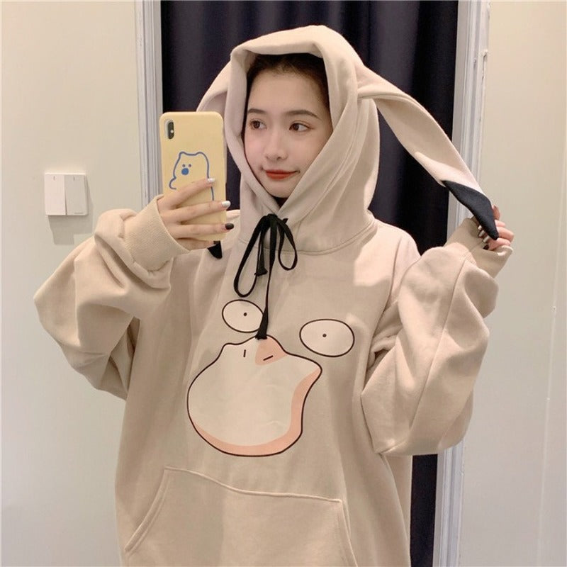 Kawaii Cartoon Print Sweatshirt Spring Autumn Loose Long Sleeve Graphic Hoodies Anime Pullovers Women Oversize Tops Streetwear