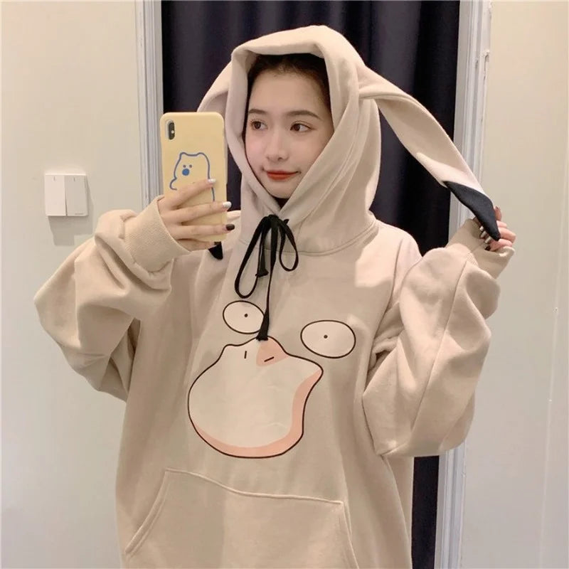 Kawaii Cartoon Print Sweatshirt Spring Autumn Loose Long Sleeve Graphic Hoodies Anime Pullovers Women Oversize Tops Streetwear