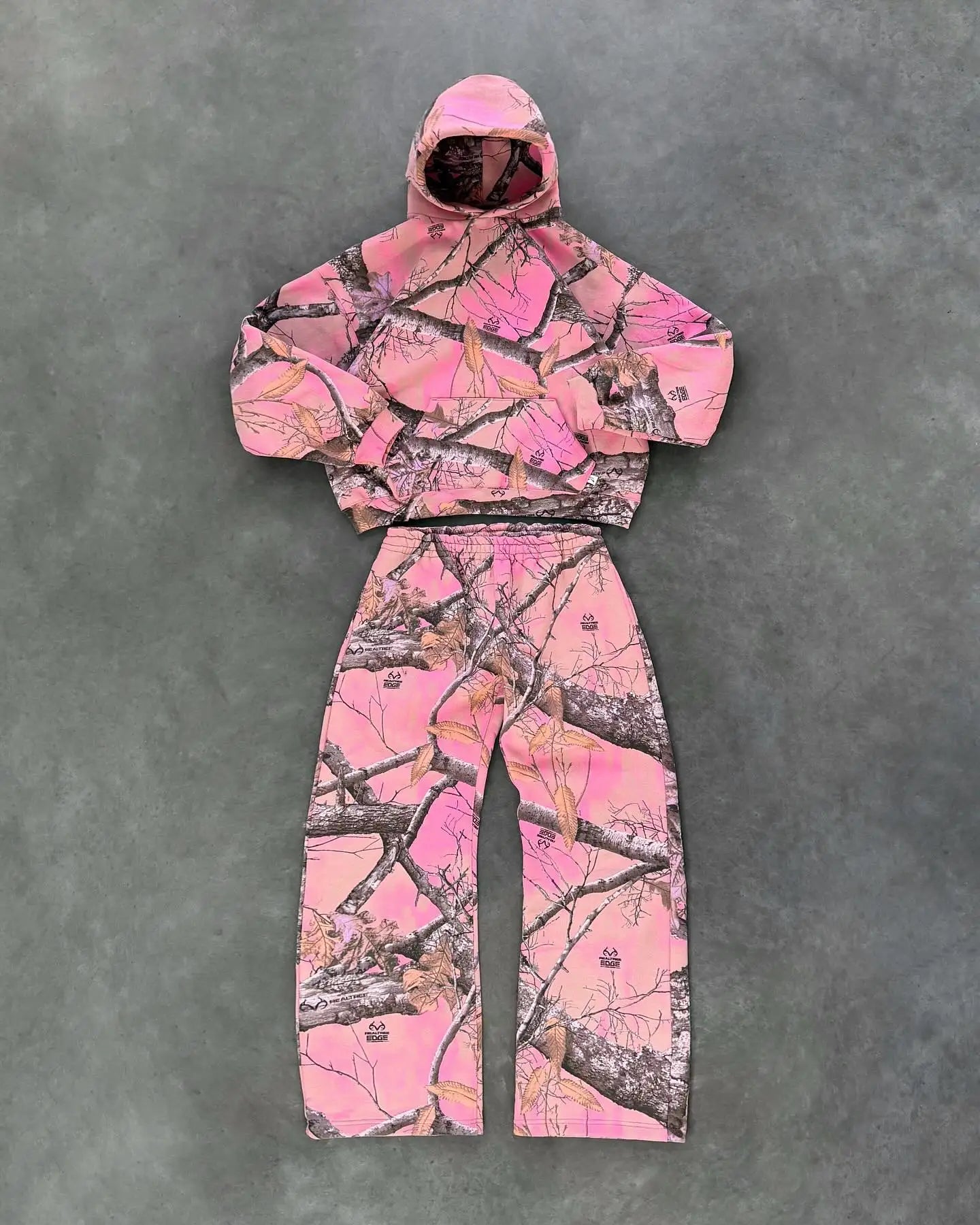 Streetwear New Hoodie Two Piece Set Men and Women Hip Hop Retro Leaf Camouflage Baggy Hoodie Y2k Fashion Punk Rock Sports Pants