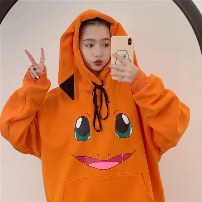 Kawaii Cartoon Print Sweatshirt Spring Autumn Loose Long Sleeve Graphic Hoodies Anime Pullovers Women Oversize Tops Streetwear