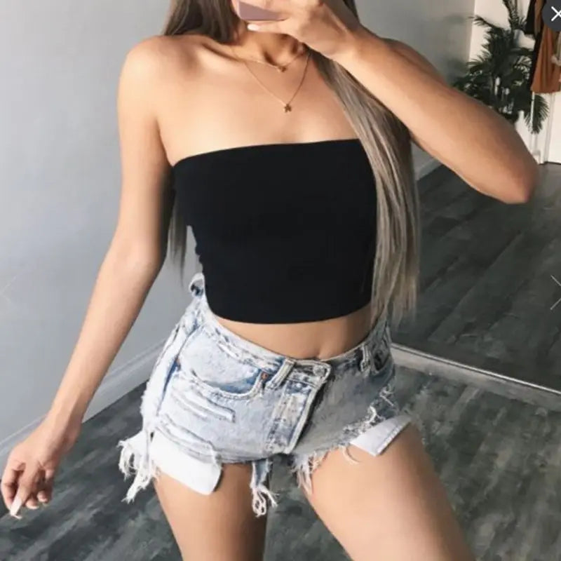 Womens Strapless Off Shoulder Crop Tube