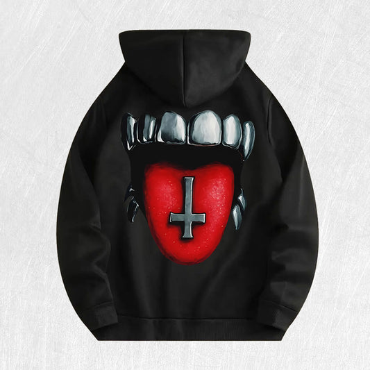 Edgy Mouth Cross Graphic Hoodie