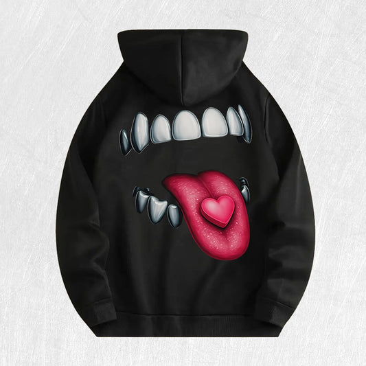 Edgy Mouth & Heart Graphic Hoodie