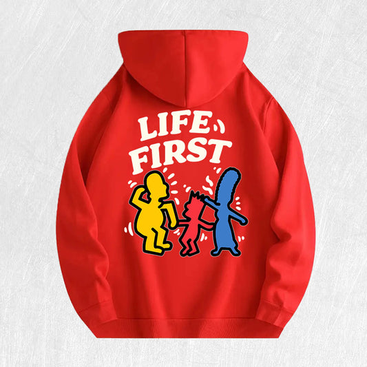 Life First  Cartoon Graphic Hoodie