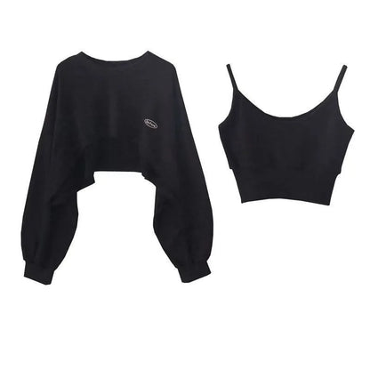2 Piece Set Crop Sweatshirt and Spaghetti Strap Top