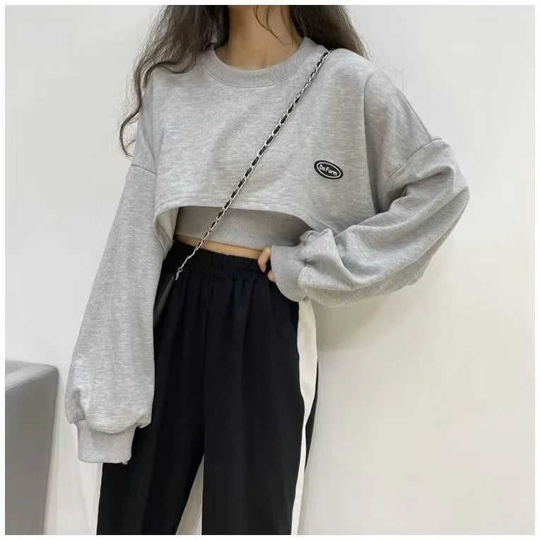 2 Piece Set Crop Sweatshirt and Spaghetti Strap Top