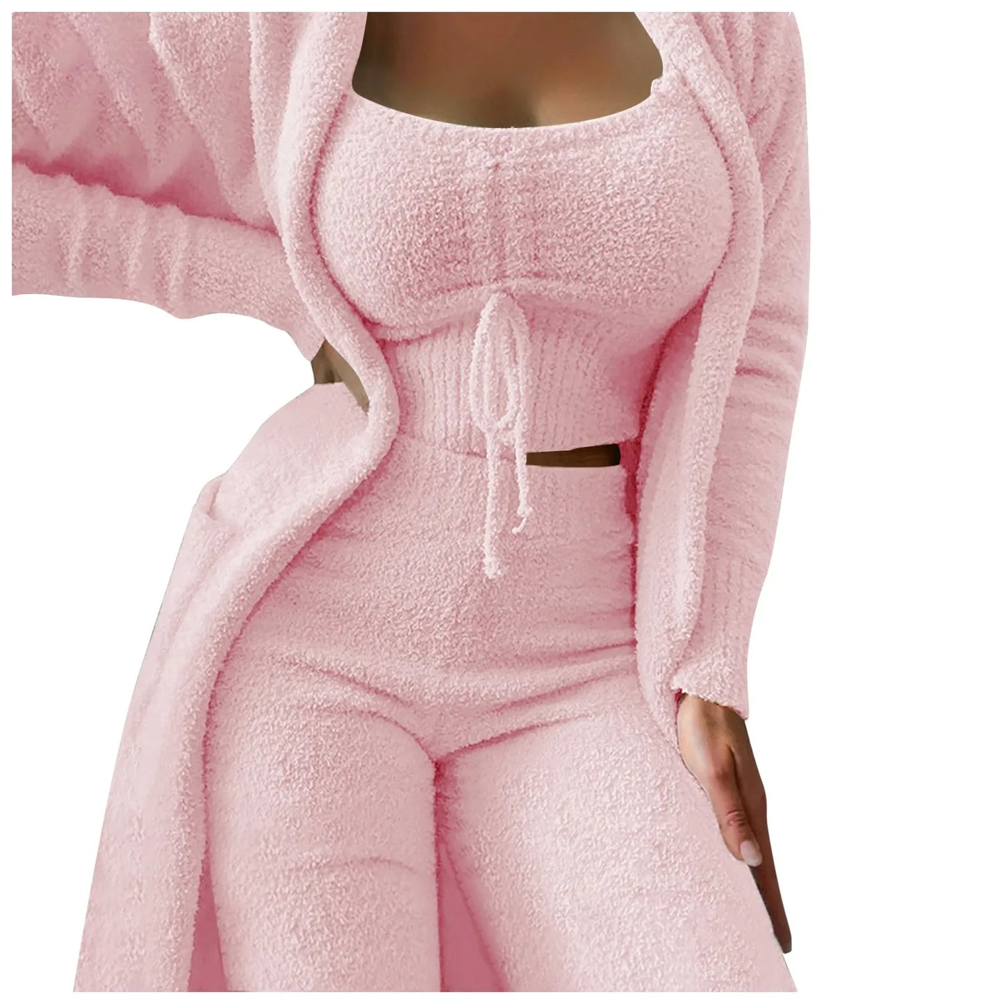 Fleece 3 Pc Teddy Loungewear Spaghetti Strap