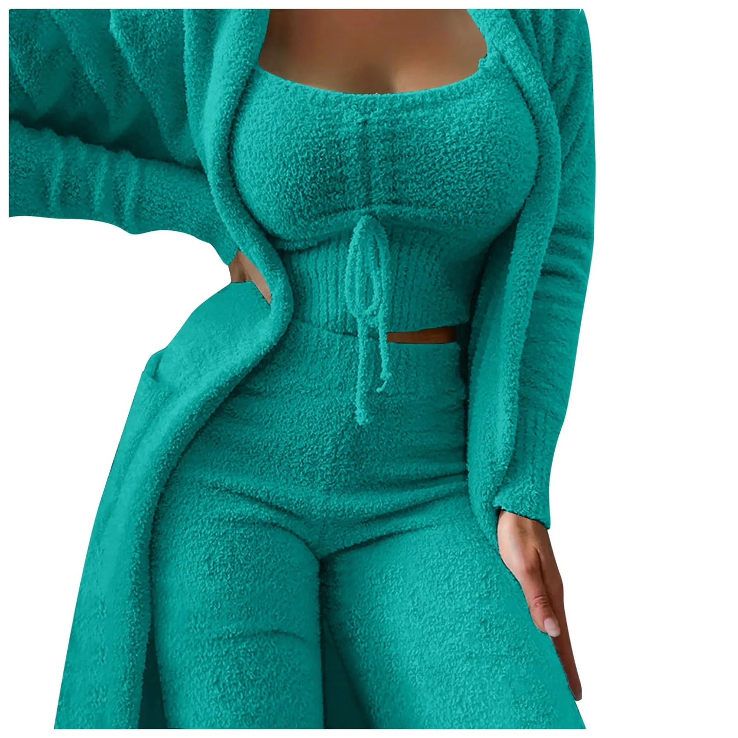 Fleece 3 Pc Teddy Loungewear Spaghetti Strap