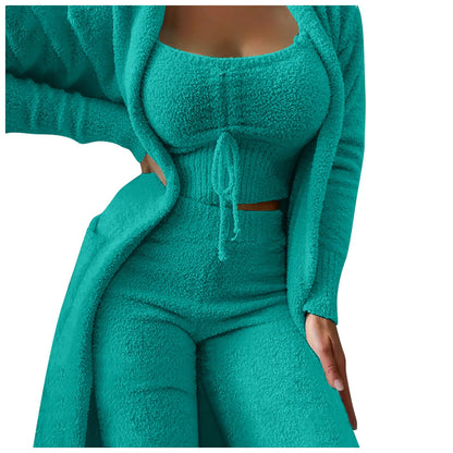 Fleece 3 Pc Teddy Loungewear Spaghetti Strap