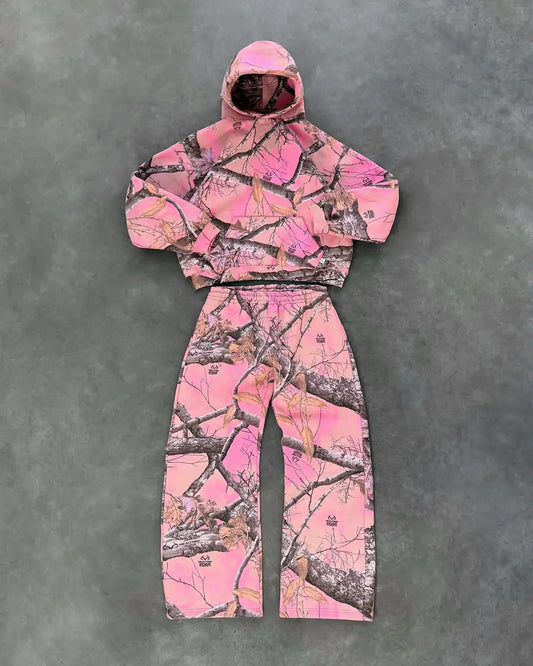 Streetwear New Hoodie Two Piece Set Men and Women Hip Hop Retro Leaf Camouflage Baggy Hoodie Y2k Fashion Punk Rock Sports Pants