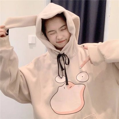 Kawaii Cartoon Print Sweatshirt Spring Autumn Loose Long Sleeve Graphic Hoodies Anime Pullovers Women Oversize Tops Streetwear