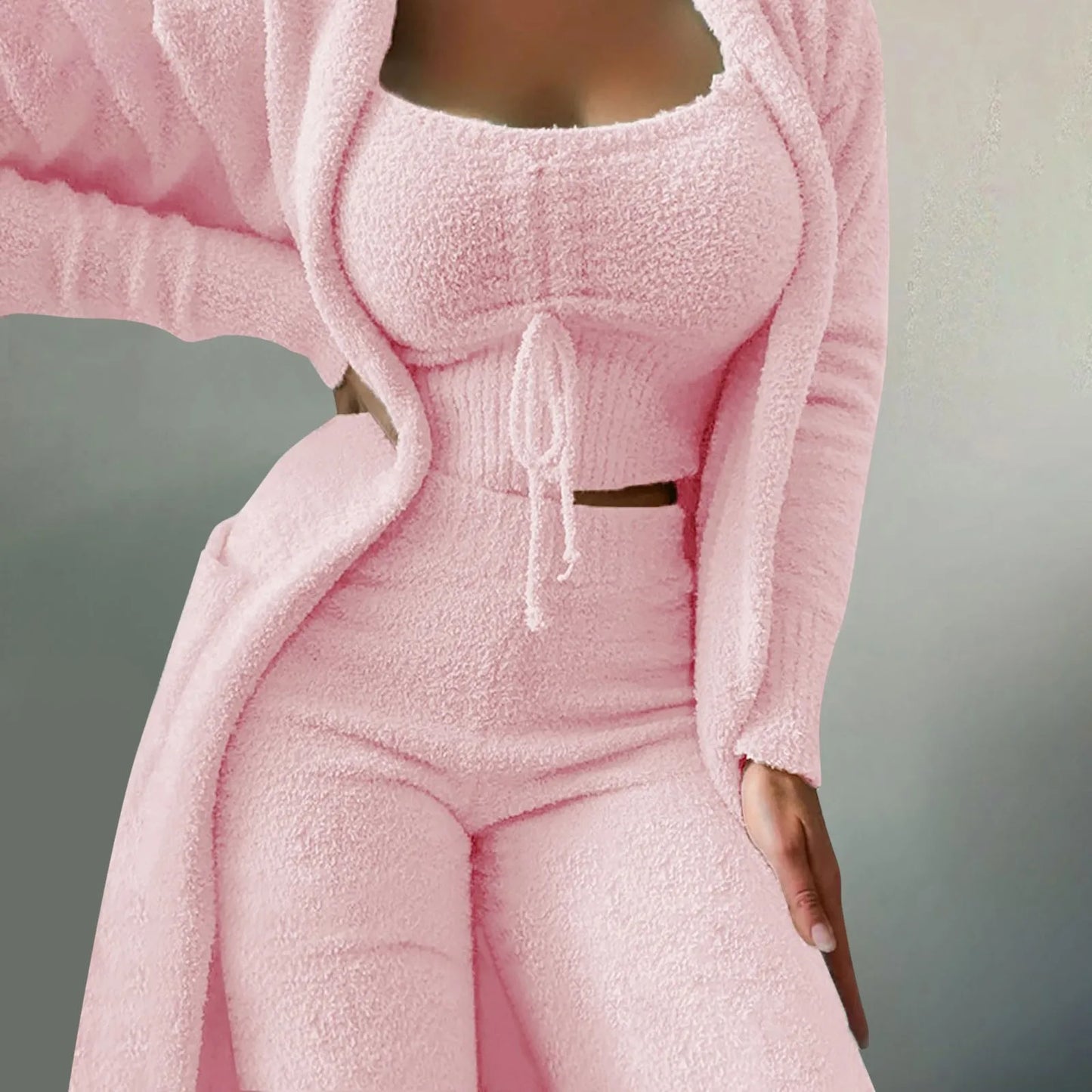 Fleece 3 Pc Teddy Loungewear Spaghetti Strap