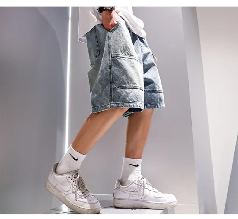 Denim Shorts Loose Casual Cargo Five Quarter Pants