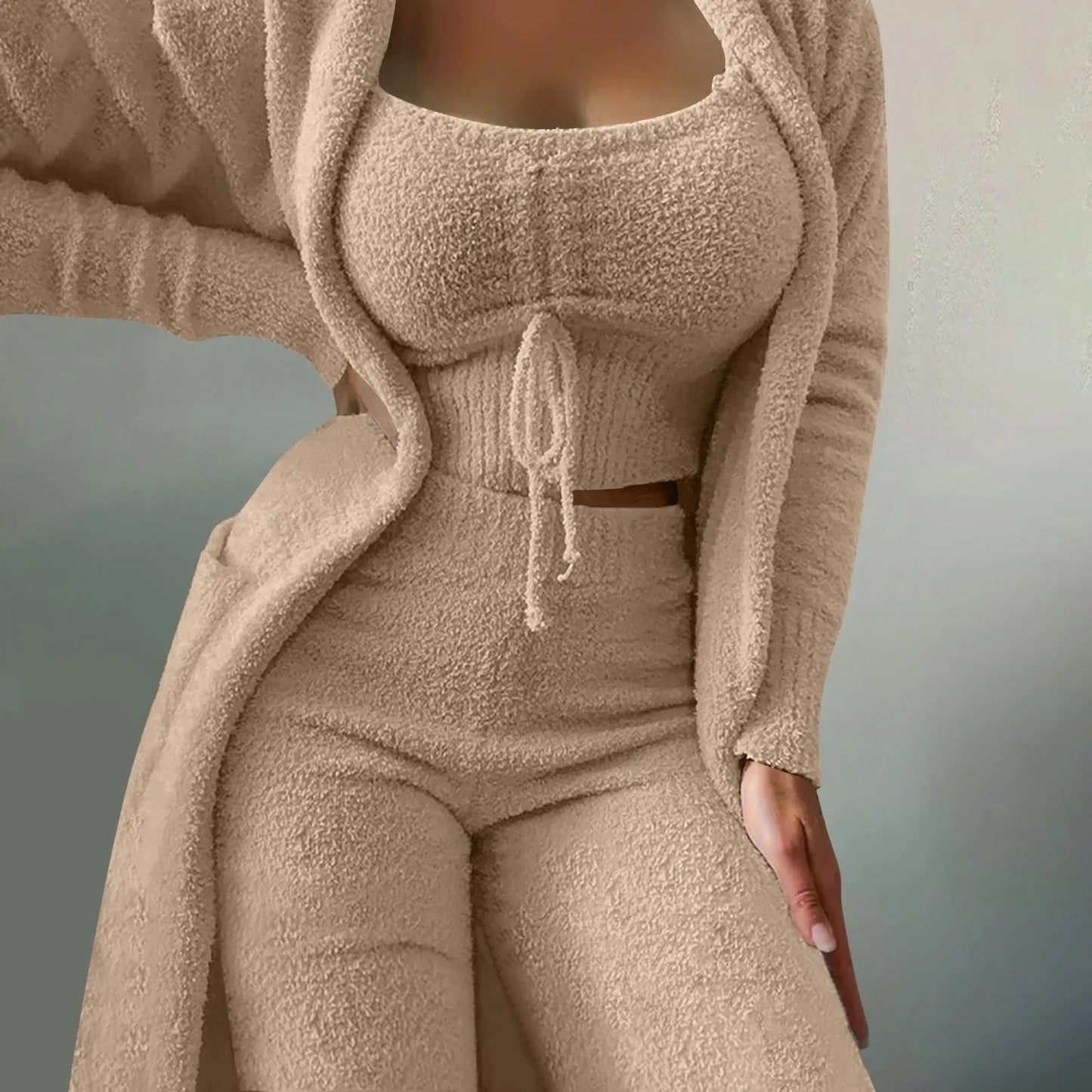 Fleece 3 Pc Teddy Loungewear Spaghetti Strap