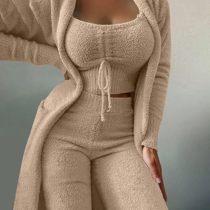 Fleece 3 Pc Teddy Loungewear Spaghetti Strap