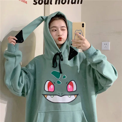 Kawaii Cartoon Print Sweatshirt Spring Autumn Loose Long Sleeve Graphic Hoodies Anime Pullovers Women Oversize Tops Streetwear