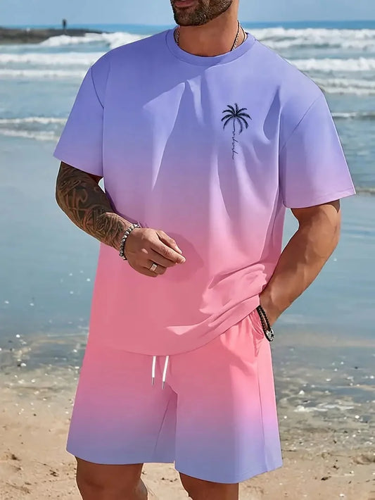 2025 Summer hot-selling T-shirt shorts set breathable comfortable quick-drying casual fashion men's suit vacation clothing