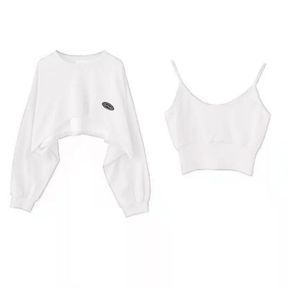 2 Piece Set Crop Sweatshirt and Spaghetti Strap Top