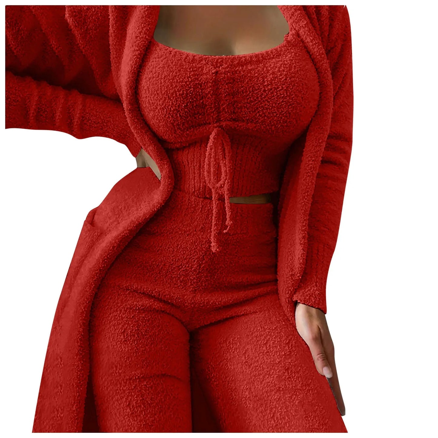 Fleece 3 Pc Teddy Loungewear Spaghetti Strap