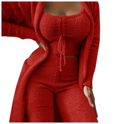 Fleece 3 Pc Teddy Loungewear Spaghetti Strap
