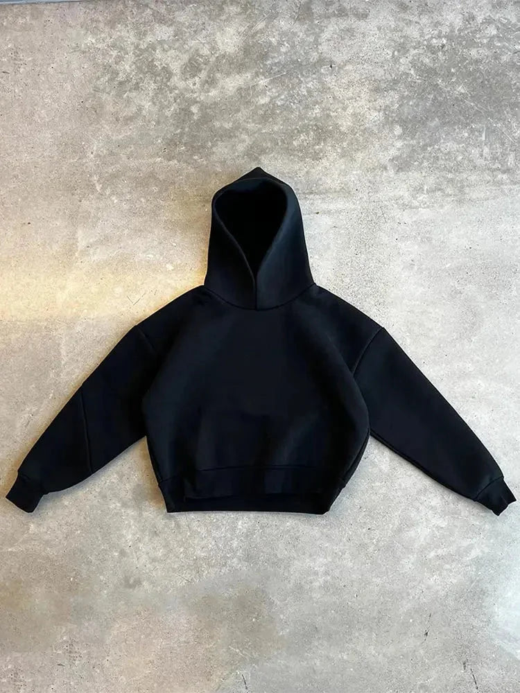 American street solid color hooded sweatshirt for men and women high street knitted warm sports casual sweatpants couple set