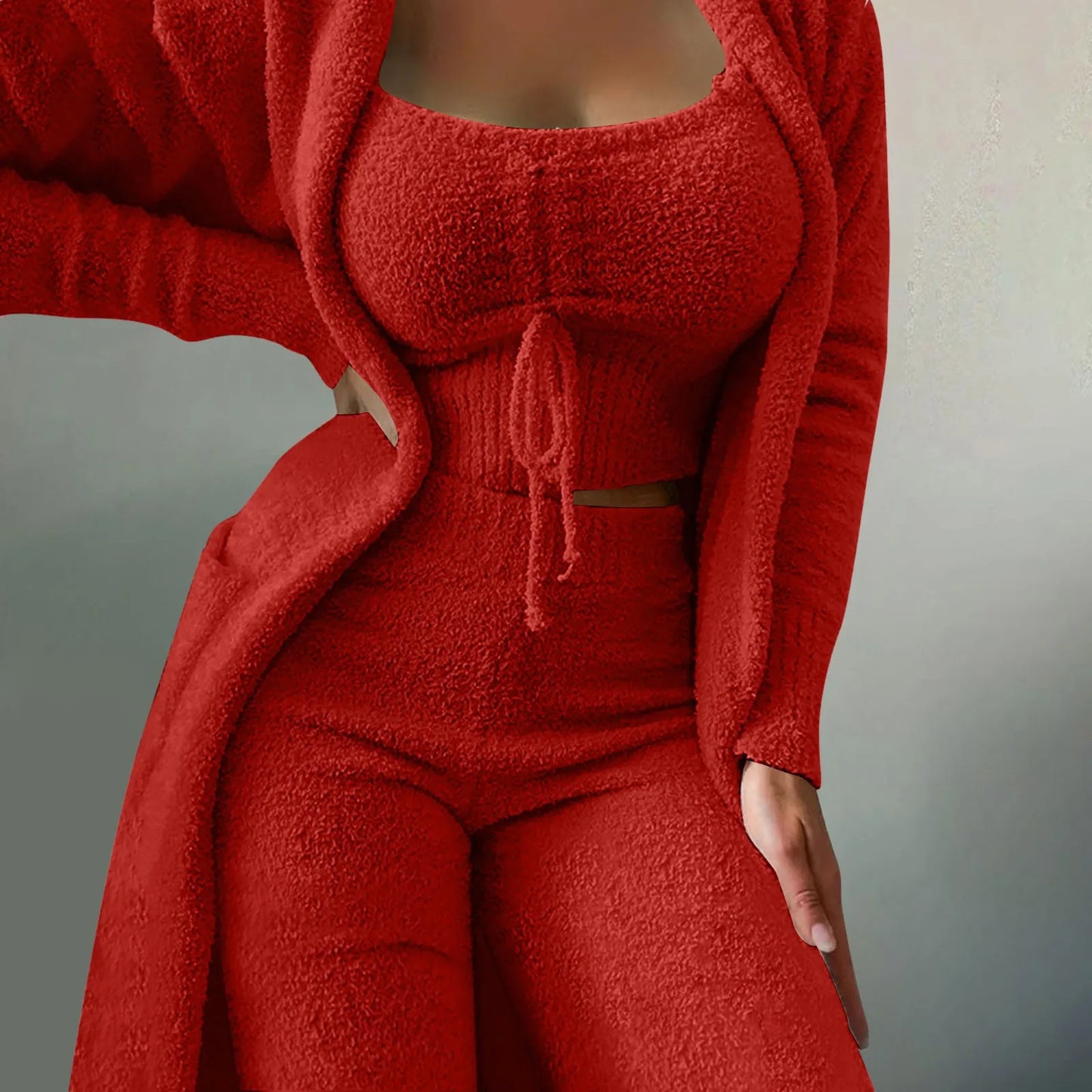 Fleece 3 Pc Teddy Loungewear Spaghetti Strap