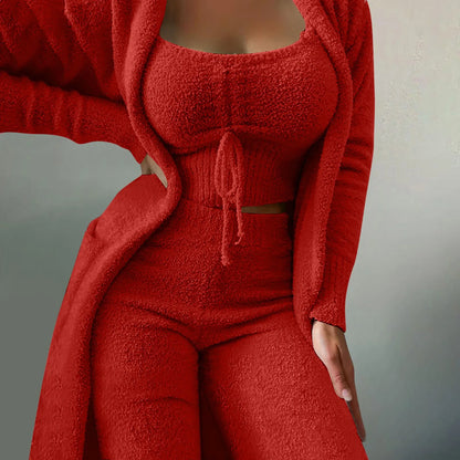 Fleece 3 Pc Teddy Loungewear Spaghetti Strap