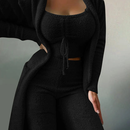 Fleece 3 Pc Teddy Loungewear Spaghetti Strap