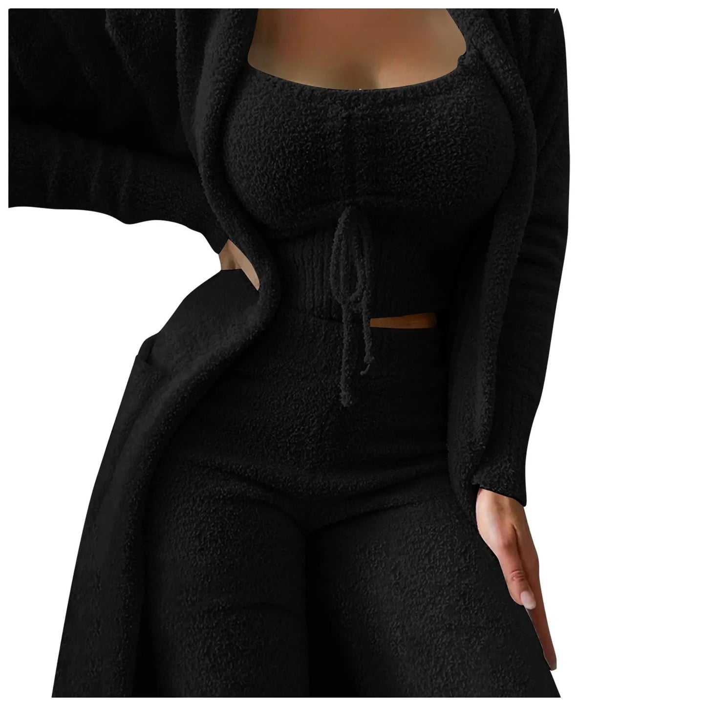 Fleece 3 Pc Teddy Loungewear Spaghetti Strap