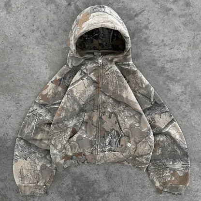 Streetwear New Hoodie Two Piece Set Men and Women Hip Hop Retro Leaf Camouflage Baggy Hoodie Y2k Fashion Punk Rock Sports Pants