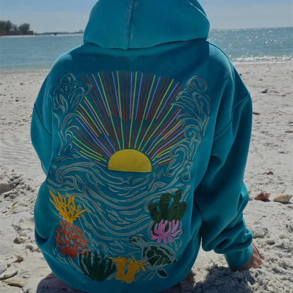 Women Sun Coral Embroidered