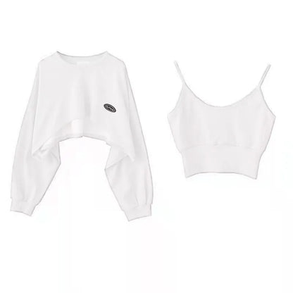 2 Piece Set Crop Sweatshirt and Spaghetti Strap Top