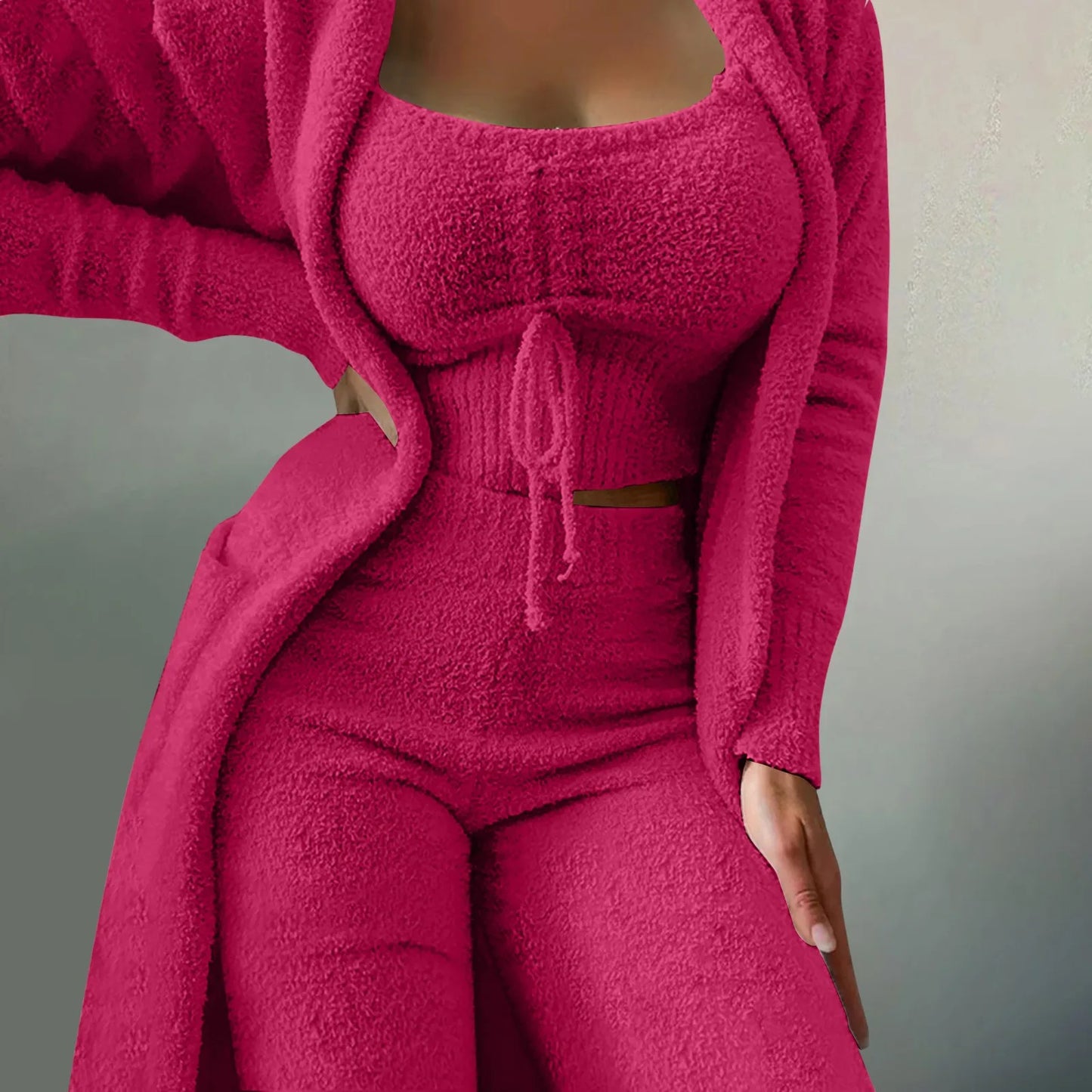 Fleece 3 Pc Teddy Loungewear Spaghetti Strap