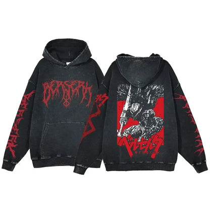Anime Hoodie for Men Women Hip Hop Harajuku Acid Wash Pullover Hooded Sweatshirt Vintage Streetwear Casual Long Sleeve Tops
