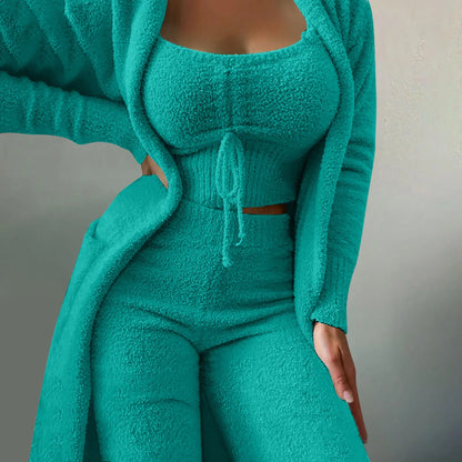 Fleece 3 Pc Teddy Loungewear Spaghetti Strap